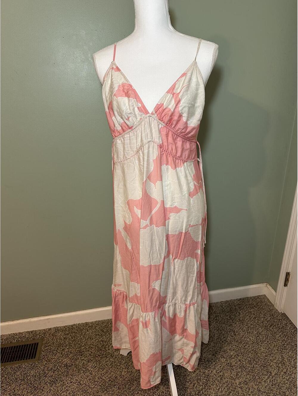 H & M Tropical Floral Drawstring Maxi Dress size Medium